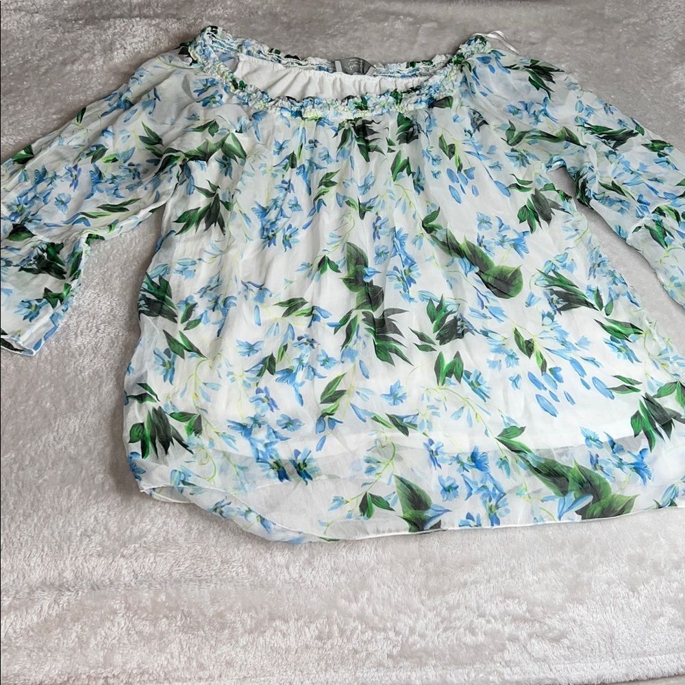 ANGELA MODA L Fully lined 100% Silk Floral Fully Lined Blouse